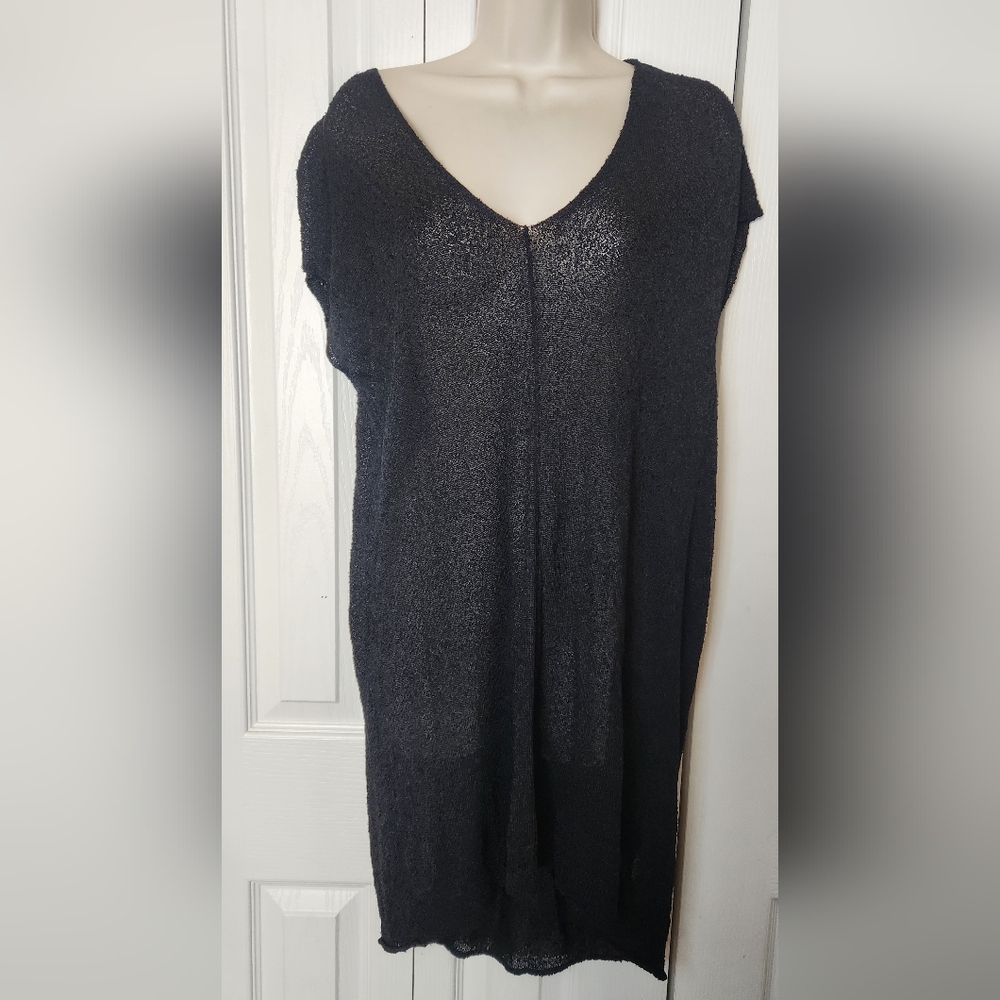 Free People Size Small Petite Black V-Neck Knit Sheer Dress Cover Up